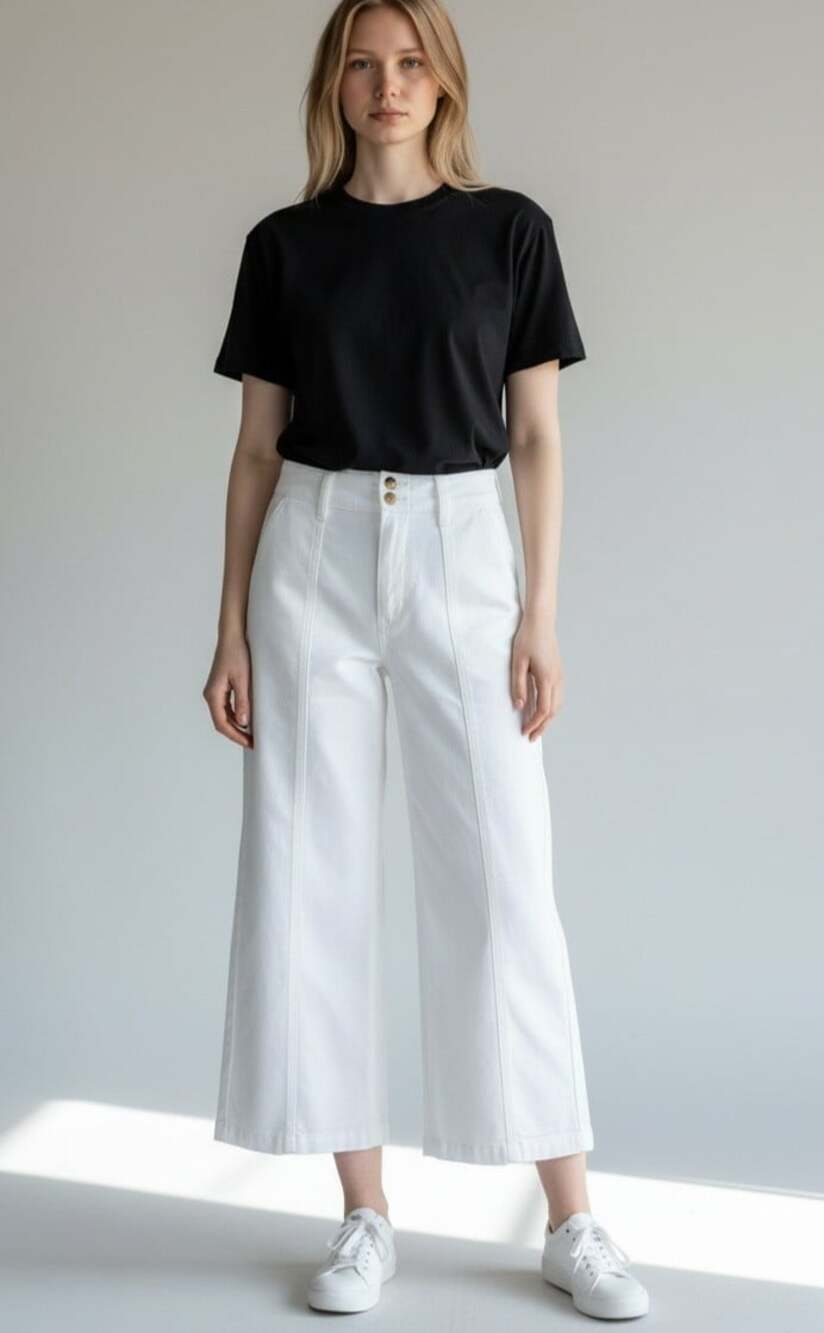 NEW PAIGE Brooklyn Crop Wide Leg Pants Size 25 Crisp White Double Button